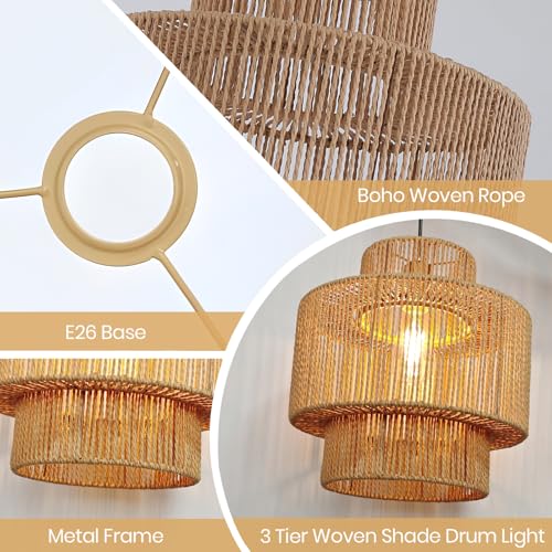 Boho Rattan Lamp Shades for Pendant Light Chandelier Floor Lamps Replacement,Rustic 3-Tier Drum Lamp Shade with Hand-Woven Rattan for Living Room Kitchen Dining Room Office Hotel. - size: style A