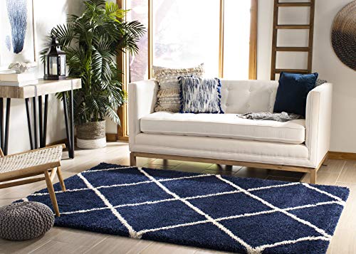 SAFAVIEH Hudson Shag Collection Accent Rug - 2' x 3', Navy & Ivory, Modern Trellis Design, Non-Shedding & Easy Care, 2-inch Thick Ideal for High Traffic Areas in Foyer, Living Room, Bedroom (SGH281C) - color: Navy/Ivory, size: 2' x 3' (Rectangular)