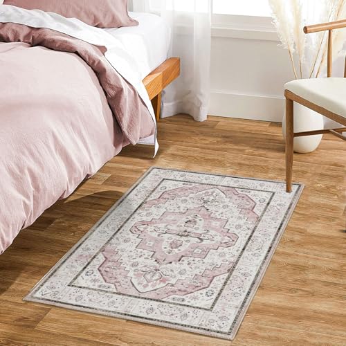DECOMALL Maila Machine Washable Rugs 2x3ft, Traditional Oriental Pink Rug,Vintage Distressed Large Rugs Carpet for Living Room Bedroom - color: 10pink, size: 2' x 3' (Rectangular)
