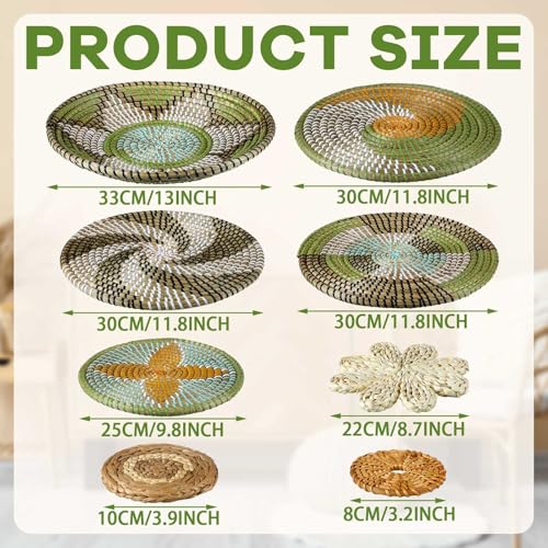 Tatuo 11 Pcs Boho Wall Basket Decor Bulrush Woven Wall Hanging Art Round Farmhouse Rustic Handmade Wicker for Summer Home, Bedroom, Living Room, Kitchen Decorations, Multi Sizes(Stylish) - style: Stylish