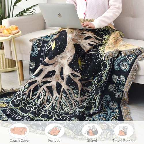 Boho Throw Blanket Reversible Cotton Bohemian Tapestry Hippie Room Decor Outdoor Blanket Double Sided (Boho Tree 50"x60") - color: Boho Tree, size: 50*60 inch