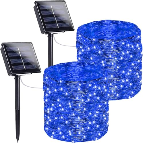 Extra-Long 144FT Solar String Lights for Outside, 2 Pack 400LED Solar Fairy Lights Outdoor Waterproof, Copper Wire with 8 Modes Solar Twinkle Lights for Tree Garden Party Patio Xmas Decor (Blue) - color: Blue, size: 2 Pack-400LED