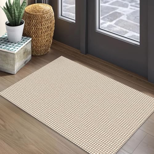 EARTHALL Woven Area Rug 2x3 Ft Washable Rugs for Entryway Braided Non Slip Throw Rugs Door Mat Indoor Outdoor Entrance Small Cotton Woven Carpet for Kitchen Foyer Front Door, Beige/Ivory - color: Beige/Ivory, size: 2' x 3' (Rectangular)