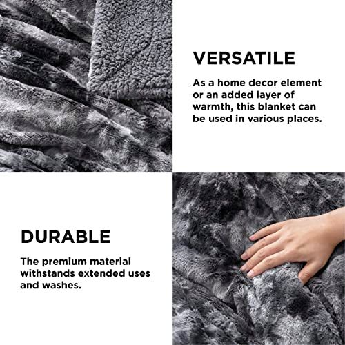 Bedsure GentleSoft Sherpa Fluffy Blanket King Size for Bed - Fleece Warm and Cozy for Women Gift, Plush & Fuzzy Faux Christmas Fur Blanket for Couch, Sofa Decor, Tie Dye Design, Grey, 108x90 Inches - color: 01 - Grey, size: King (108" x 90")