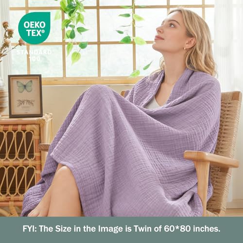 EMME Cotton Throw Blanket for Couch Soft Muslin Blankets 50"x60" Lightweight Breathable Blanket All Season Gauze Blanket, Lavender - color: 07 - Lavender, size: Throw (50" x 60")