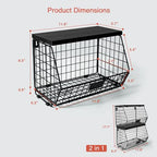 Goozii Black Kitchen Wall Hanging Storage Basket Set of 2, Rustic Stackable Kitchen Counter Fruit Organizer, Wire Baskets Container for Veggie, Garlic, Produce, Onion and Potato (Black Shelf) - color: Black + Black Wood