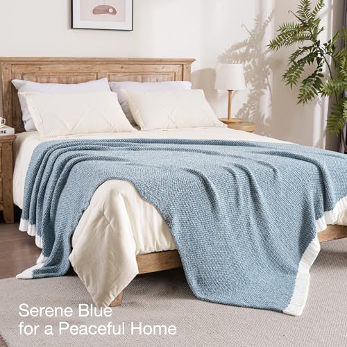 Exclusivo Mezcla Twin Size Knit Blanket for Bed, Ultra Soft and Warm Reversible Woven Blankets, Cozy Snuggly Throw for Couch Bed and Home Decor, Heather Blue, 60"x80" - color: Heather Blue, size: Twin (60"x80")