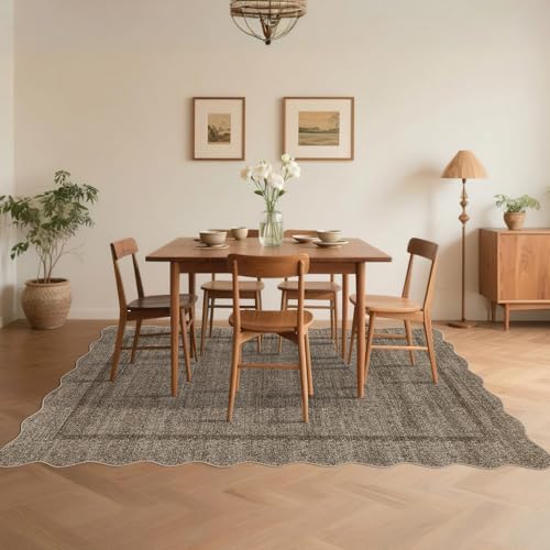 GarveeHome Scalloped Washable Area Rugs 8x10 Rugs for Living Room Modern Bedroom Rug Large Area Rug Non Slip Throw Rugs Soft Low Pile Stain Resistant Carpet for Classroom Dining Room 8 ft x10 ft Taupe - color: Taupe, size: 8' x 10' (Rectangular)