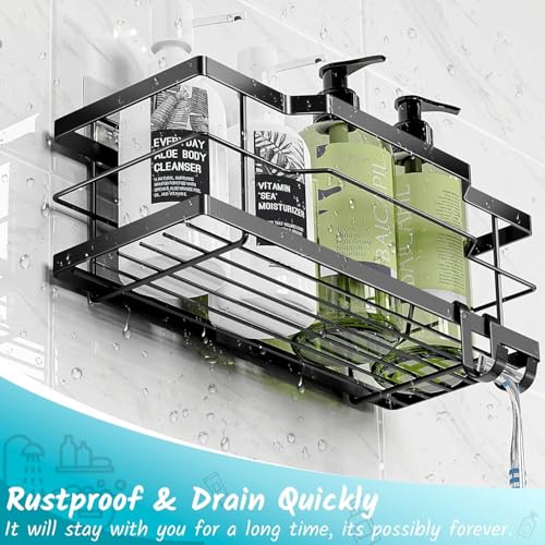 Moforoco Shower Caddy Shelf Organizer Rack, Self Adhesive Black Bathroom Shelves Basket, Home Farmhouse Wall Inside Organization and Storage Decor Rv Accessories, First Camper Apartment Essentials - color: Black, size: X-Large