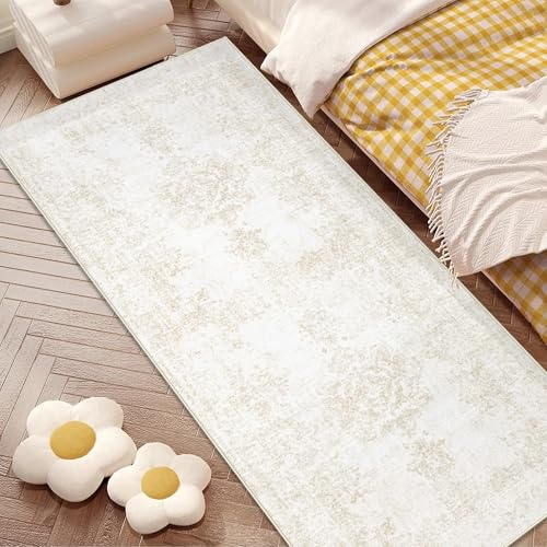 Runner Rug 2x6 Entryway Rug - Machine Washable Vintage Boho Area Rug Non-Slip Kitchen Runner Soft Stain Resistant Runners for Hallways Entryway Laundry Kitchen Bathroom Bedroom(Ivory, 2'x6') - color: Ivory, size: 2' X 6' (Rectangular)