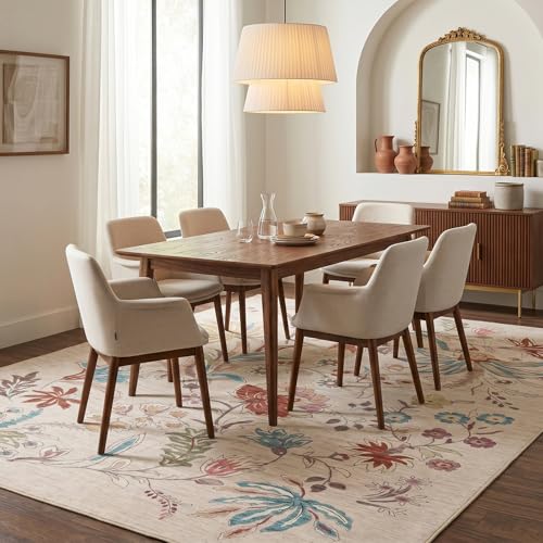8x10 Washable Area Rugs for Living Room, Beige Vintage Boho Floral Rug, Soft Low Pile Thin Carpet, Non-Slip Large Rugs for Bedroom Dining Room Playroom Indoor Farmhouse Nursery Office, Beige-Floral - color: Beige Multi, size: 8' x 10' (Rectangular)
