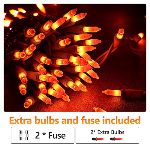 ODEETRONIC Orange Halloween Lights, 21.63ft 100 Count Orange Incandescent Lights Connectable, Plugin Outdoor Tree Light, Mini Indoor String Light for Room Party Haunted House Decor, Brown Wire - color: Orange-Brown Wire, size: 100 Count Incandescent