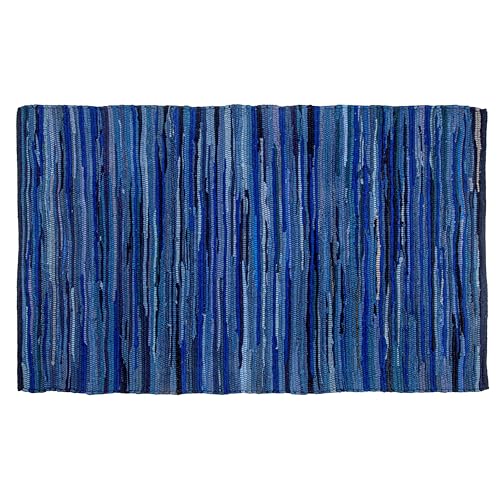Ramanta Home 100% Cotton Hand Woven Tonal Chindi Rag Rug 3'x5' - Navy, Recycled Reversible Rugs, Boho Rustic Farmhouse Rugs for Living Room, Dinning Room, Kitchen Floor Mats - 36"x60" - color: Navy, size: 3 x 5 feet