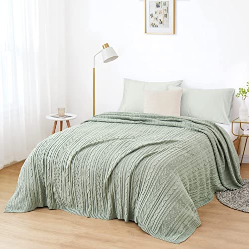 Aormenzy Sage Green Cable Knit Throw Blanket Queen Size for Bed Couch Sofa, Super Soft Cozy Knitted Blanket 90" x 90" Bed Blankets Full Size - color: Sage Green, size: 90" x 90", Queen