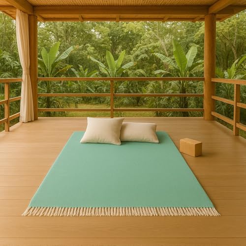 Open Road Goods Solid Color Mexican Yoga Blanket – Large Handwoven Throw for Yoga, Beach, Camping or Home – Soft and Durable Cotton Blend - color: Mint Blanket