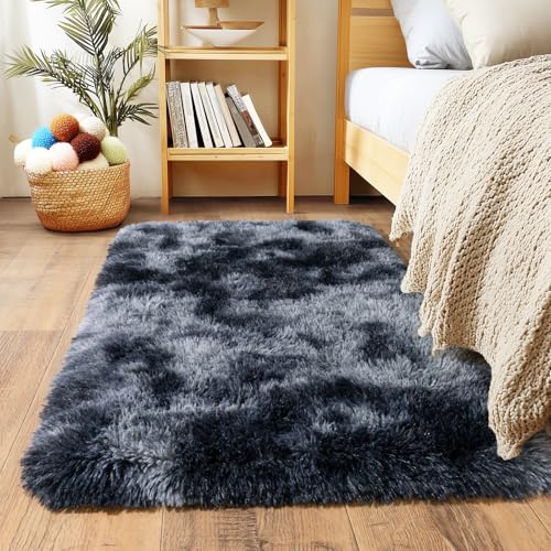 2x3 Small Rugs for Bedroom, Soft Fluffy Shaggy Bedside Area Rugs for Living Room, Indoor Floor Carpet for Kids Girls and Boys, Nursery Rooms, Home Decor Aesthetic, Tie-Dyed Blue Grey - color: Tie-dye Blue-gray, size: 2' x 3' (Rectangular)