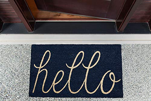 DII Hello Coir Fiber Doormat Non-Slip Durable Outdoor/Indoor, Pet Friendly, 18x30, Navy - color: Navy