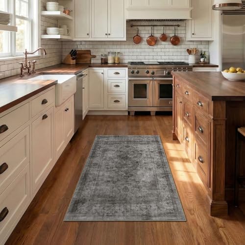 Homemate Washable Rug 4x6 Area Rugs - Vintage Faux Wool Rugs for Living Room Bedroom Dining Room - Non Slip Foldable Carpet Indoor Area Rug for Home Decor（4'x6', Black - color: Black, size: 4x6 ft