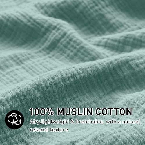 EMME Muslin Cotton Duvet Cover Set Teal Queen Size Linen Like Soft Breathable Lightweight Summer Comforter Cover Set with Zipper Closure (Teal, Queen, 90"x90") - color: 03 - Teal, size: Queen(90"×90")