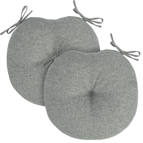 FUNHOME 15"x15"x4" Bistro Chair Cushion Set of 2, Water Repellent Round Outdoor Chair Cushions with Ties, Patio Tufted Chair Pads for Home Garden (Light Gray) - color: Light Gray