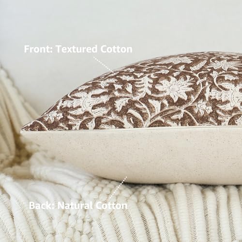 FIOUOVO Floral Throw Pillow Covers 20x20 Farmhouse Block Print Pillow Covers Decorative Pillow Covers Couch Pillows for Living Room Vintage Accent Sofa Pillows Set of 2, Brown - color: Brown, size: 20" x 20" (Pack of 2)