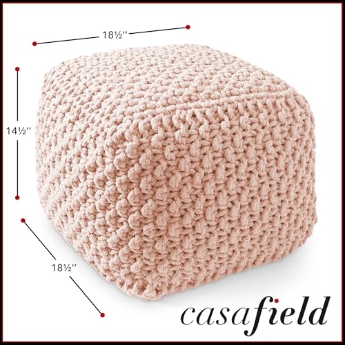 Casafield Square Pouf Ottoman, Light Pink 18.5" W x 18.5" D x 14.5" H Cotton Knit Foot Stool - Boho Floor Pouffe for Living Room, Bedroom, Home Office - color: Light Pink, size: 18.5"D x 18.5"W x 14.5"H