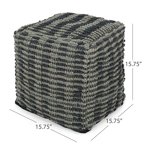 GDFStudio Boho Handmade Fabric Cube Pouf Ottoman Foot Stool - Bean Bag Floor Chair - Foot Rest Couch for Living Room Bedroom,Blue, Teal and Natural,15.75""x15.75""x15.75"", 312725N - color: Teal Blue, size: 16"