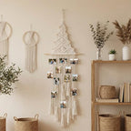 Rtteri Macrame Hanging Photo Display Boho Wall Decor Picture Card Frame Holder with 30 Clips Photo Art Hanger Teen Girl Teenage Gifts for Room Bedroom Dorm