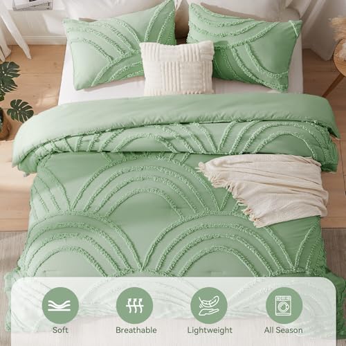 ENJOHOS Light Green Full Comforter Set - Full Size Boho Style Comforter, 3 Pieces Rainbow Bedding for All Season, Lightweight Soft Microfiber Comforter with 2 Pillowcase - color: Green Comforter, size: Full