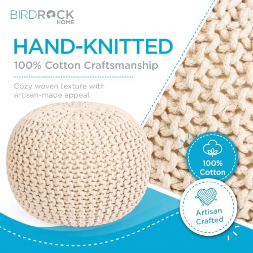 BIRDROCK HOME Round Pouf Ottoman Foot Rest - 18.5”x18.5”x15” Boho Compact Comfortable Soft Cotton Braided Foot Stool with Bean Bag Filling for Living Room, Bedroom, or Nursery (Natural) - color: Natural
