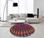 ICC 32 Inch Floor Pillows & Cushion covers Decorative Hippie Mandala Pouf Pillow covers Seating Meditation Cushion Cover Bohemian Large Boho Ottoman Case Pillowcase Couch Round Pink