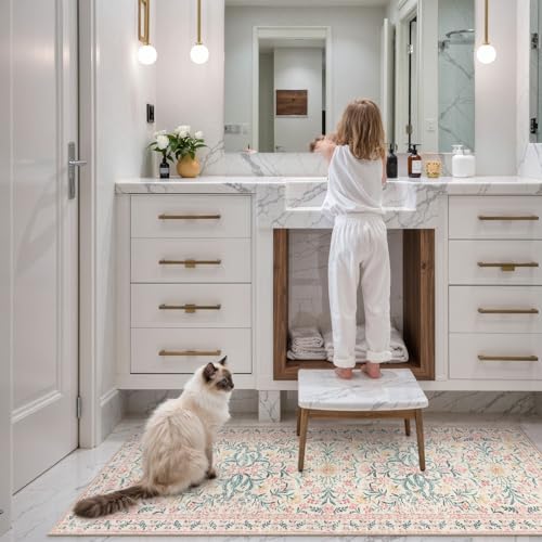 Lahome Sylvie Boho Hallway Runner Rug 2x6,Floral Kitchen Runner Rugs Non Skid Washable,Super Soft Indoor Throw Carpet for Girls Bedroom Bedside Bathroom Laundry Room, Pink/Multi - color: Blush Pink, size: 2' x 6' (Runner)