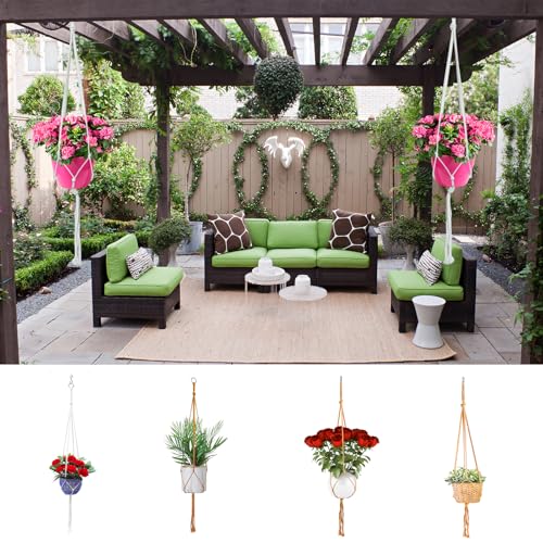 Macrame Plant Hangers Planter Flower Pots Holder 3 Pack Basket Stand Tassels with 6 Hooks Kit Cotton Rope for Decorative Indoor Outdoor Patio Garden Boho Home Décor (POTS NOT Included) (BROWN) - color: Brown
