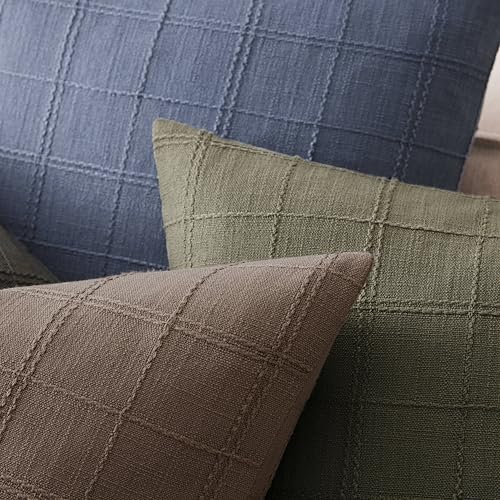 ZeeMart Linen Checked Throw Pillow Covers Set of 2, 16x16 Inch Allover Grid Cocoa Brown, Farmhouse Decorative Double Sided Grid Embroidered Couch Pillow Cases Brown Cotton Linen Cushion Covers - color: Allover Grid Cocoa Brown, size: 16" x 16" (Pack of 2)