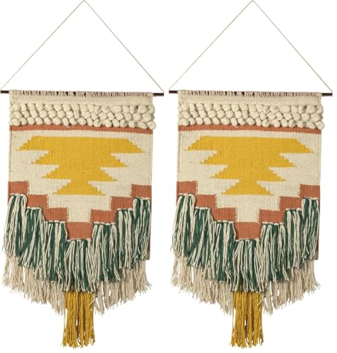 Primitives by Kathy Gypsy Hand Woven Wall Hanging, 14" x 25", Yellow/Green, 8541857714 (Pack of 2) - size: 25"L x 14"W (Pack of 2)