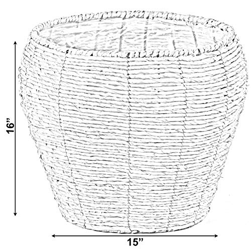 Vintiquewise Woven Round Flower Pot Planter Basket with Leak-Proof Plastic Lining - Large - size: Large