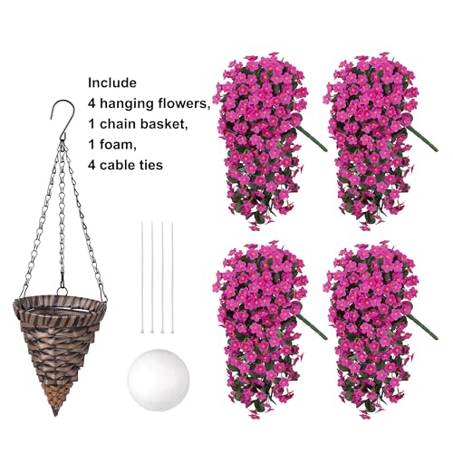 Artificial Silk Hanging Flowers Plants Baskets for Outdoor Decoration, Spring Outside Decoration, Fake UV Resistant Look Real Fuchsia Orchid Trailing Vines for Porch Patio Home - color: Fuchsia