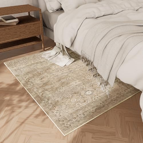Washable Door Mat Indoor Entrance: 2'x3' Small Entryway Rug Boho Area Rugs Non Slip Low Pile Soft Throw Rugs for Inside Front Door Floor Kitchen Bedroom Bedside Dorm Room Entry Home Office - color: Brown and Beige, size: 2' x 3' (Rectangular)