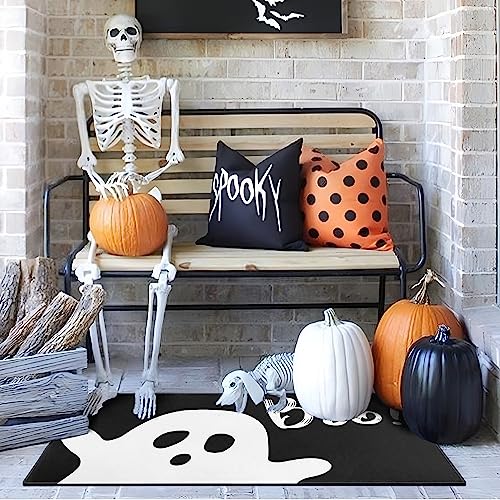 Halloween Door Mat,Halloween Ghost Boo Outdoor Mats for Front Door,Halloween Indoor Entrance Non-Slip Doormat,Halloween Entryway Welcome Rubber Mats for Front Porch Decor 30" x 17" - color: Halloween Ghost Boo