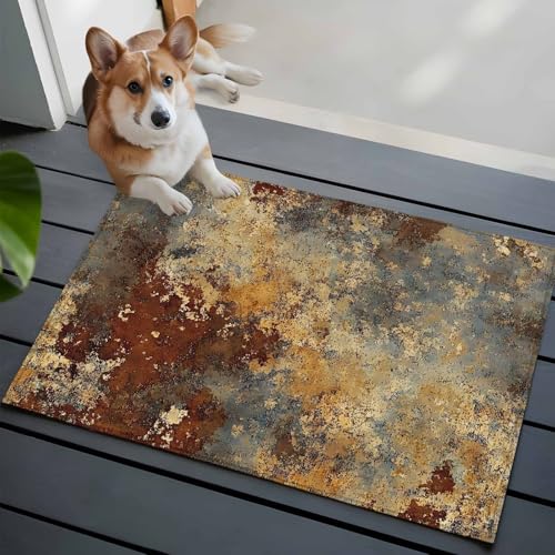 Rust Mottled Texture 2x3 Small Rug for Entryway Kitchen Front Door, Vintage Distressed Abstract Washable Throw Rug Absorbent Non-Slip Indoor Floor Mat for Kitchen Entrance Dog Home Office Decor - color: Peru, size: 2' x 3' (Rectangular)