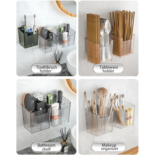 Set Of 2 Storage Organizer Bins Wall Mounted Shower Caddy, Bathroom shelves Stackable Clear Plastic Toothbrush Holder Adhesive Hanging Bin for Bathroom, Kitchen, Cabinet, Shower BPA Free Small (Clear) - color: Clear-4.33x3.54x4.53in