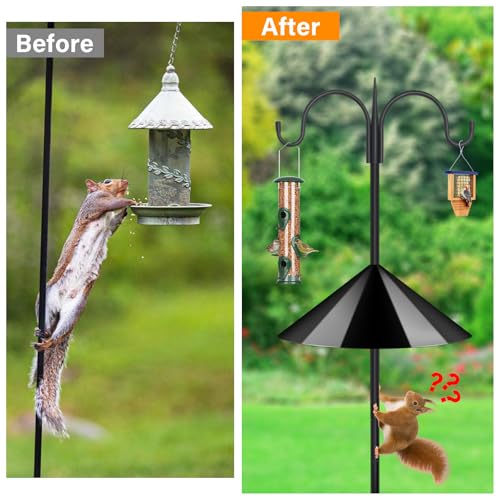FEED GARDEN Bird Feeder Pole Squirrel Proof 92" Heavy Duty Shepherds Hook for Outdoor, Double Hooks with 19" Squirrel Baffle, 5-Prong Base Adjustable Bird Feeder Stand for Plants & Lanterns - size: 92 Inch Pole&Baffle