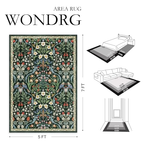2x6 Washable Runner Rug for Hallway Green Floral Vintage Non Slip Low Pile Thin Rug Soft Lightweight Stain Resistance Runner Kitchen Bathroom Living Room Entrance Beside Bed Home Decor - color: Floral | Green, size: 2'x6'