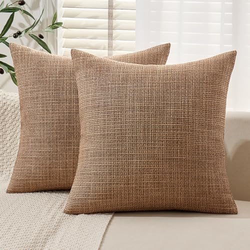 MIULEE Burlap Linen Throw Pillow Covers 20x20 Inch Set of 2 Brown Decorative Pillows Modern Farmhouse Pillowcases Soft Accent Cushion Covers for Outdoor Couch Sofa Bedroom Livingroom Home Decor - color: Brown, size: 20" x 20" (Pack of 2)