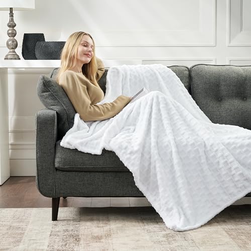 Velvet Plush Jacquard Tile Throw Blanket for Couch - Buttery Soft, Cozy Throw, for Women (Bright White, 50" x 60") - color: Bright White