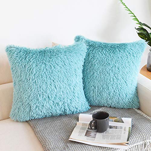 NordECO HOME Luxury Soft Faux Fur Fleece Cushion Cover Pillowcase Decorative Throw Pillows Covers, No Pillow Insert, 18" x 18" Inch, Teal Green, 2 Pack - color: G-teal Green, size: 18" x 18" (Pack of 2)