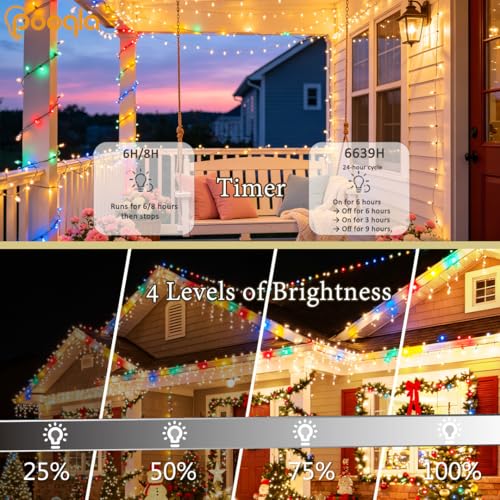 Pooqla 500 LED Color Changing String Lights, 164 ft Warm White to Multicolor Christmas Lights Plug in with Remote, Connectable 11 Modes Waterproof Clear Wire Twinkle Fairy Lights Indoor Outdoor Decor - color: Warm White and Colorful, size: 500LED