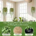 Giegxin Summer Mini Hanging Artificial Plant with Woven Basket Boho Fake Plants Ivy Faux Vines Eucalyptus Leaf for Indoor Home Wall Shelf Decor(6 Set,Green,Hanging Plant Basket) - size: Hanging Plant Basket