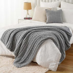 Battilo Cozy Light Grey Throw Blanket 50" x 60" | Hand Knitted Chunky Knit Throw Blanket, Soft Jumbo Chenille for Couch Sofa Bed - color: Light Grey