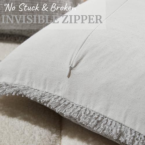 Decorative Boucle Fringe Throw Pillow Covers Set of 2, 18x18 Inch Design Couch Throw Pillows for Sofa Bed Living Room Decor (Light Grey, 18"X18" (Pack of 2)) - color: Light Grey